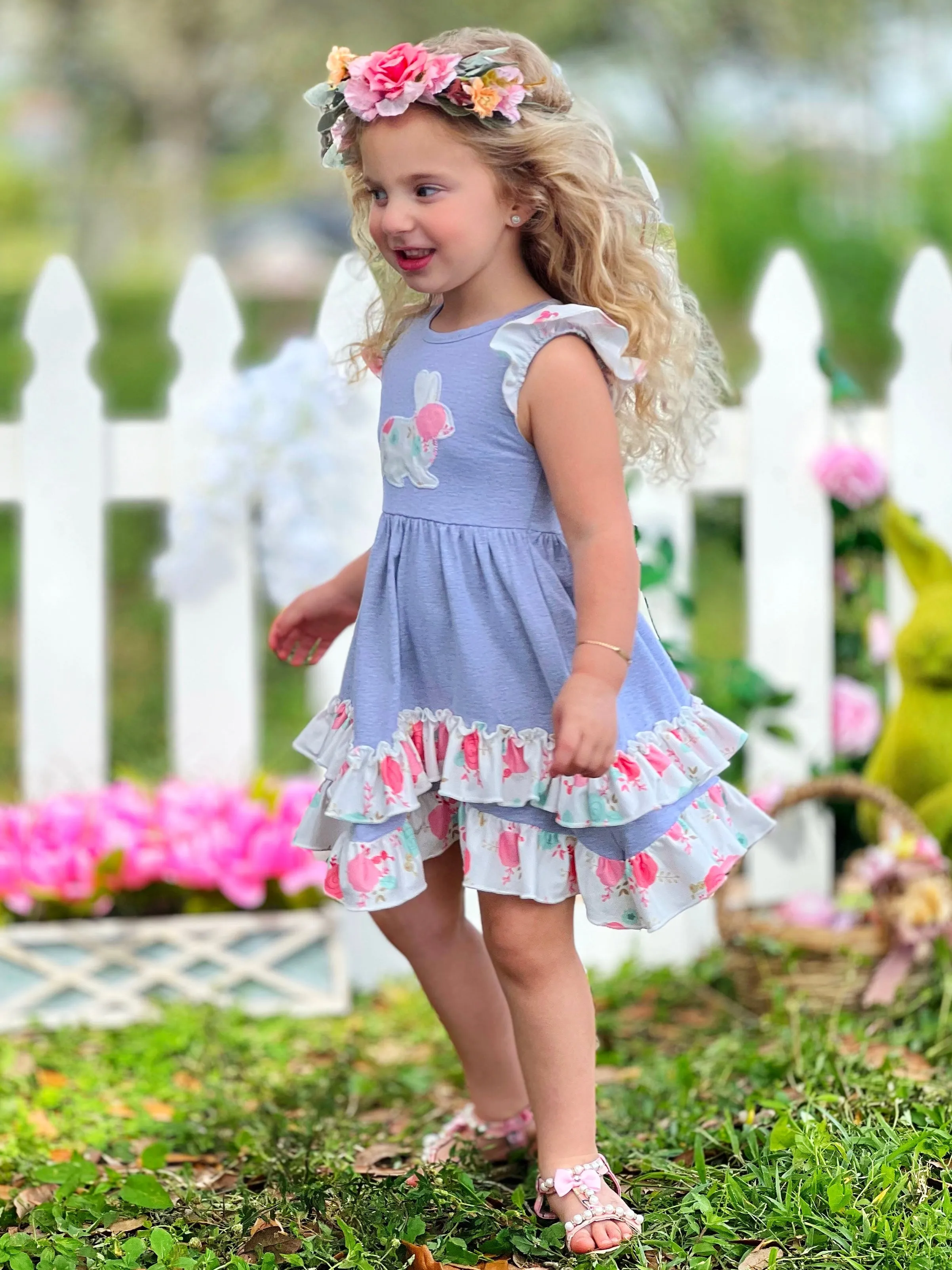 Bunny Flutter Sleeve Tiered Ruffle Dress