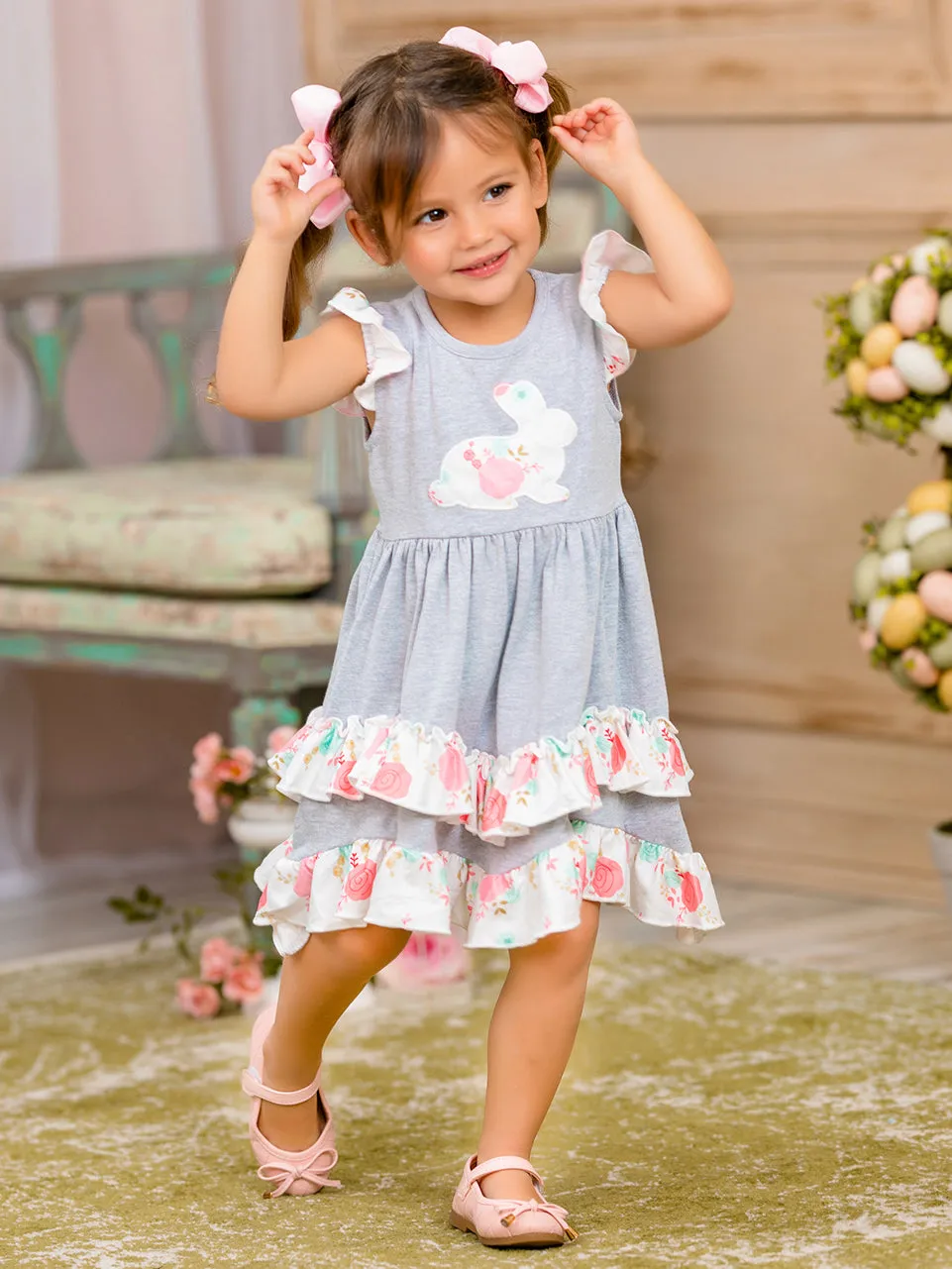 Bunny Flutter Sleeve Tiered Ruffle Dress