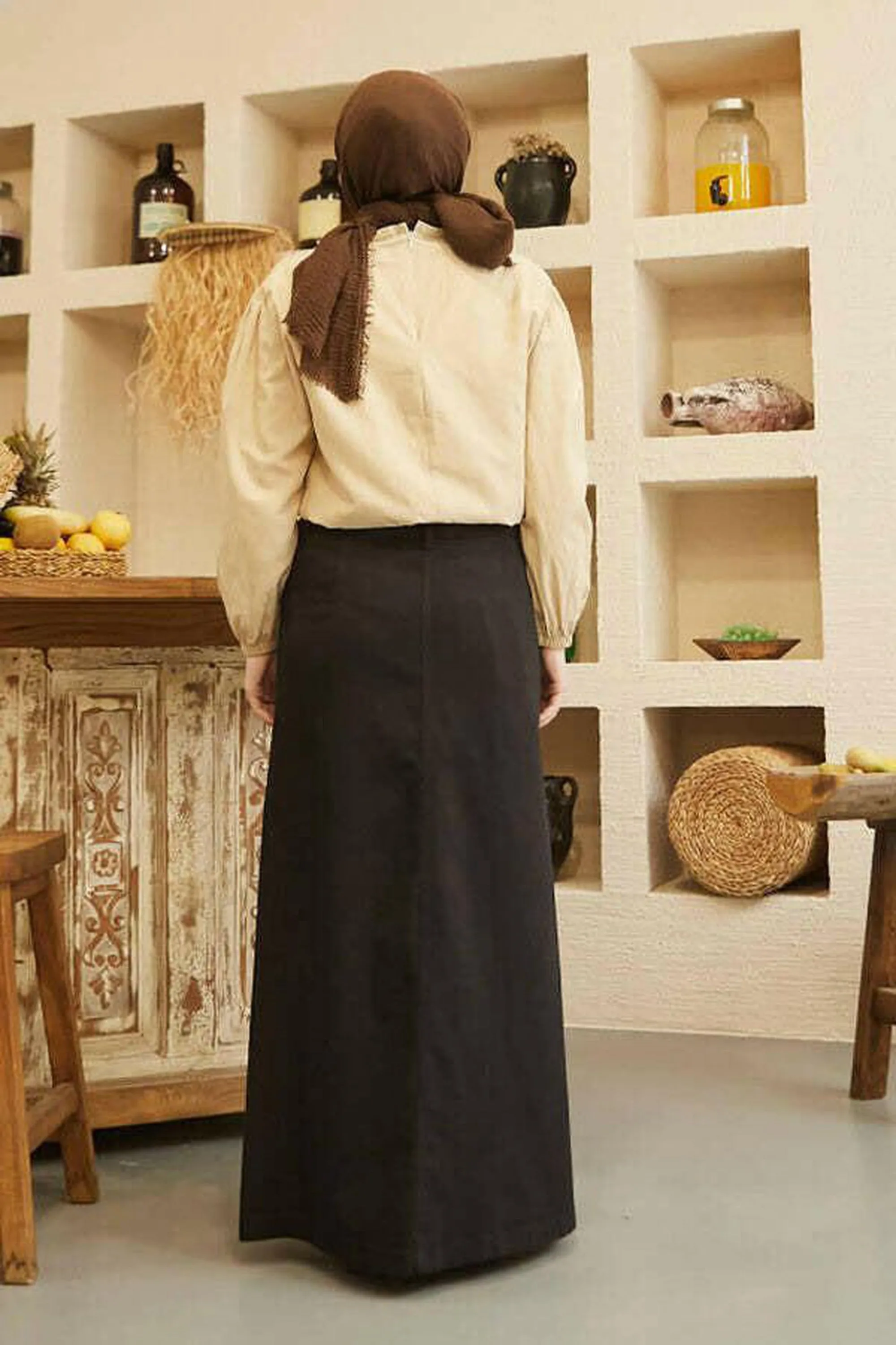 Button denim skirt Blue Black