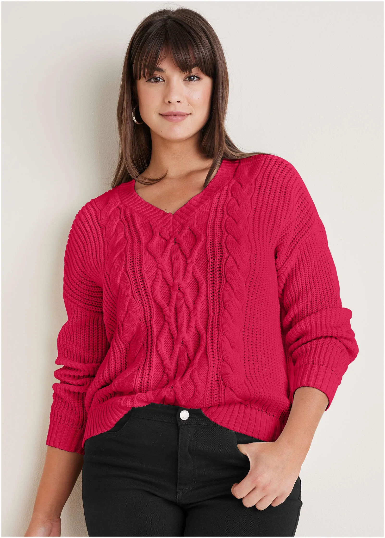 Cable Knit Sweater - Barberry