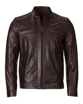 Cafe Racer Leather Jacket - Chocolate Brown