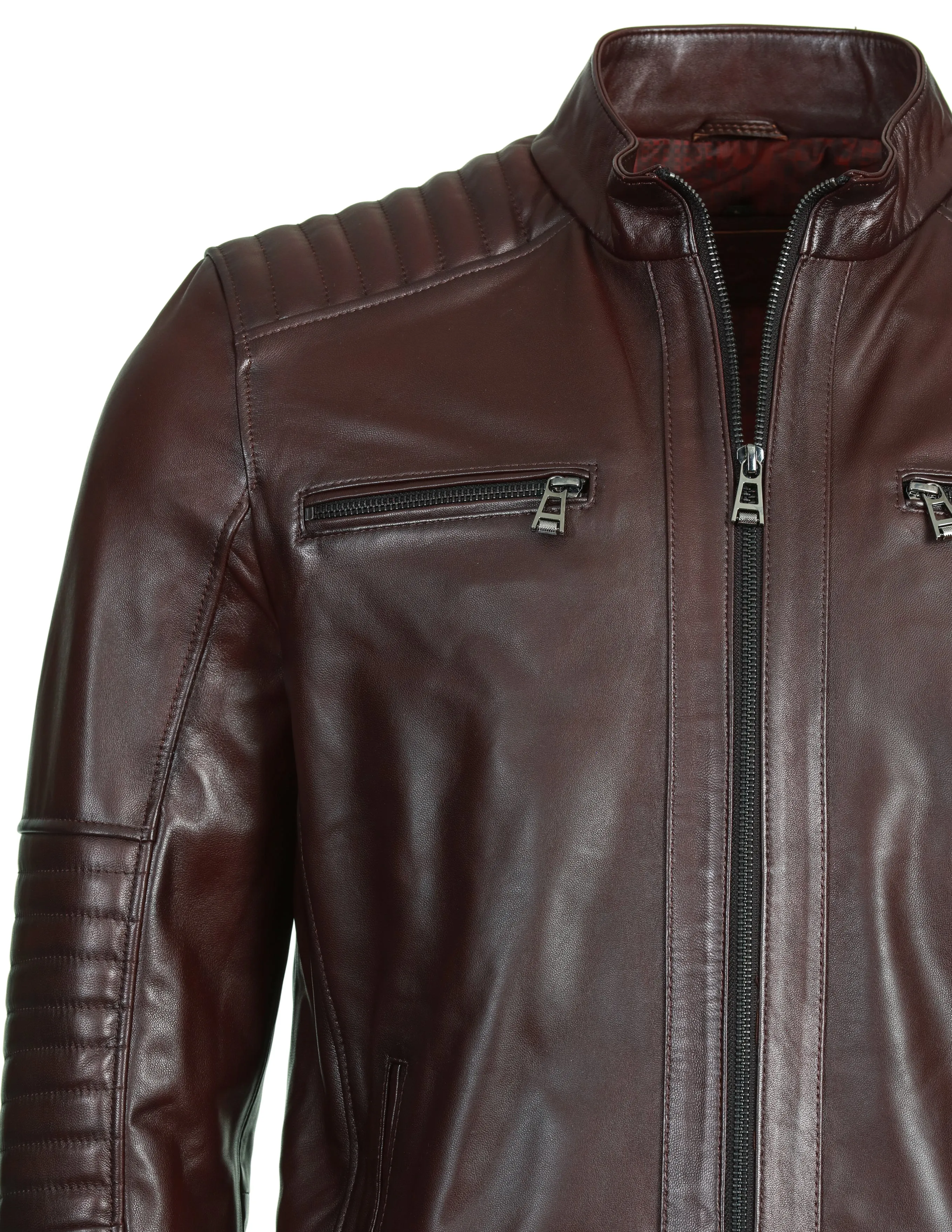 Cafe Racer Leather Jacket - Chocolate Brown