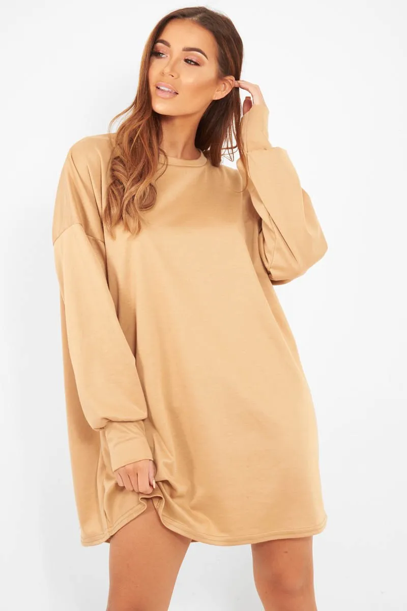 Camel Oversized Jumper Dress - Oaklee