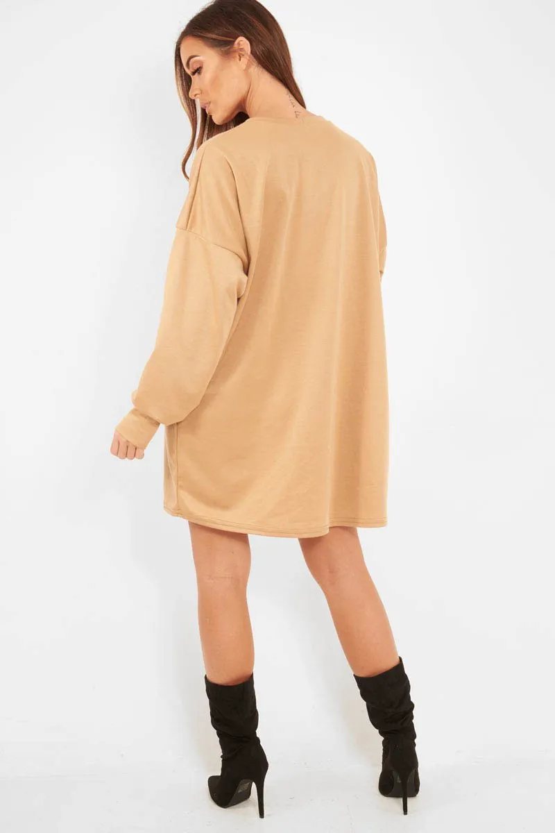 Camel Oversized Jumper Dress - Oaklee