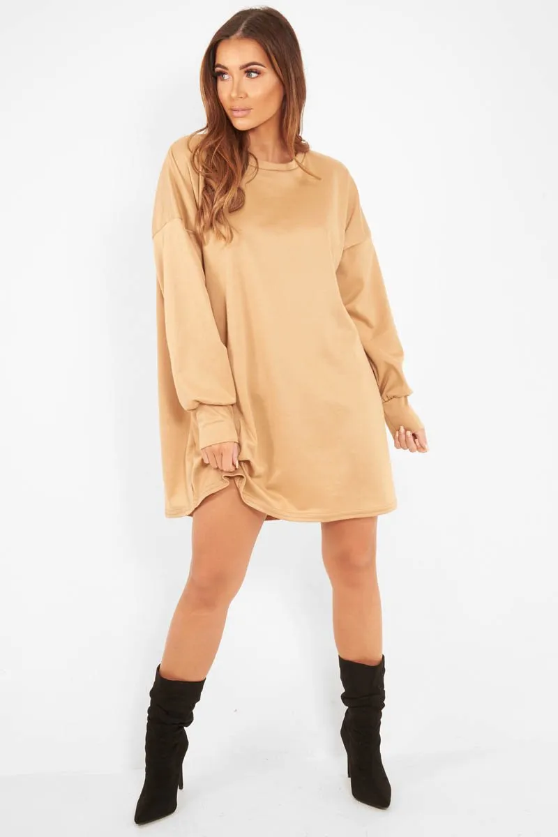 Camel Oversized Jumper Dress - Oaklee