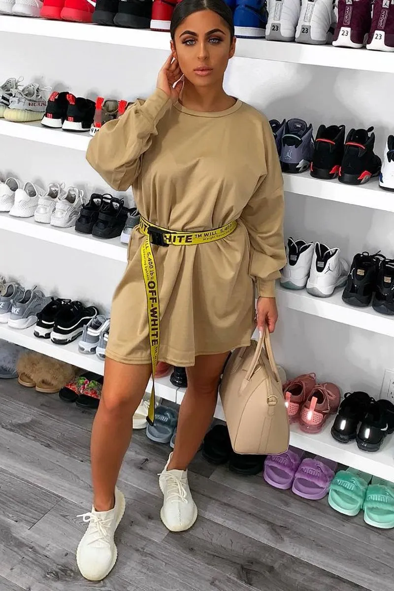 Camel Oversized Jumper Dress - Oaklee