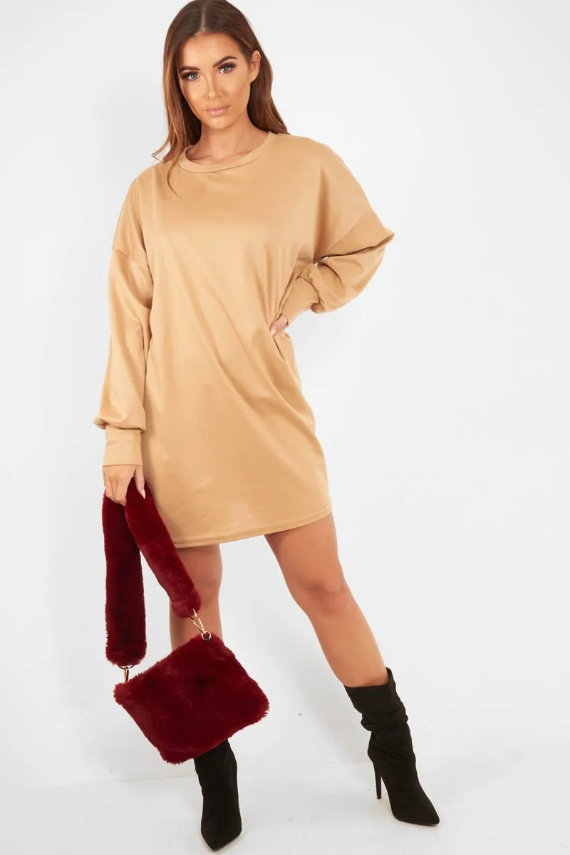 Camel Oversized Jumper Dress - Oaklee