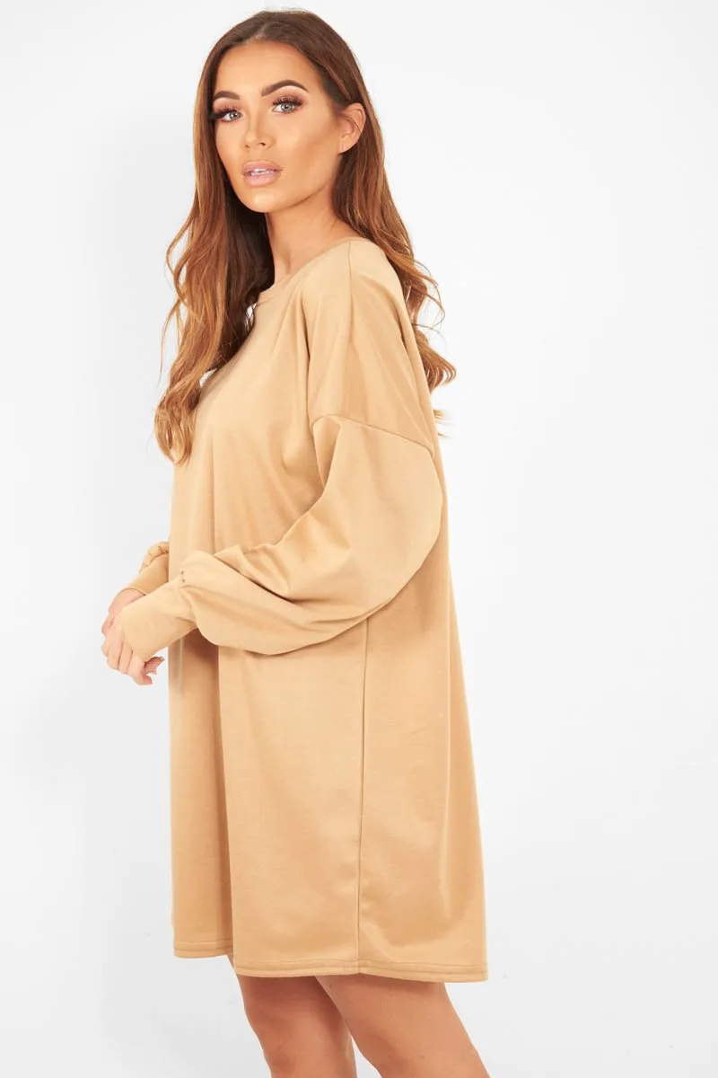 Camel Oversized Jumper Dress - Oaklee