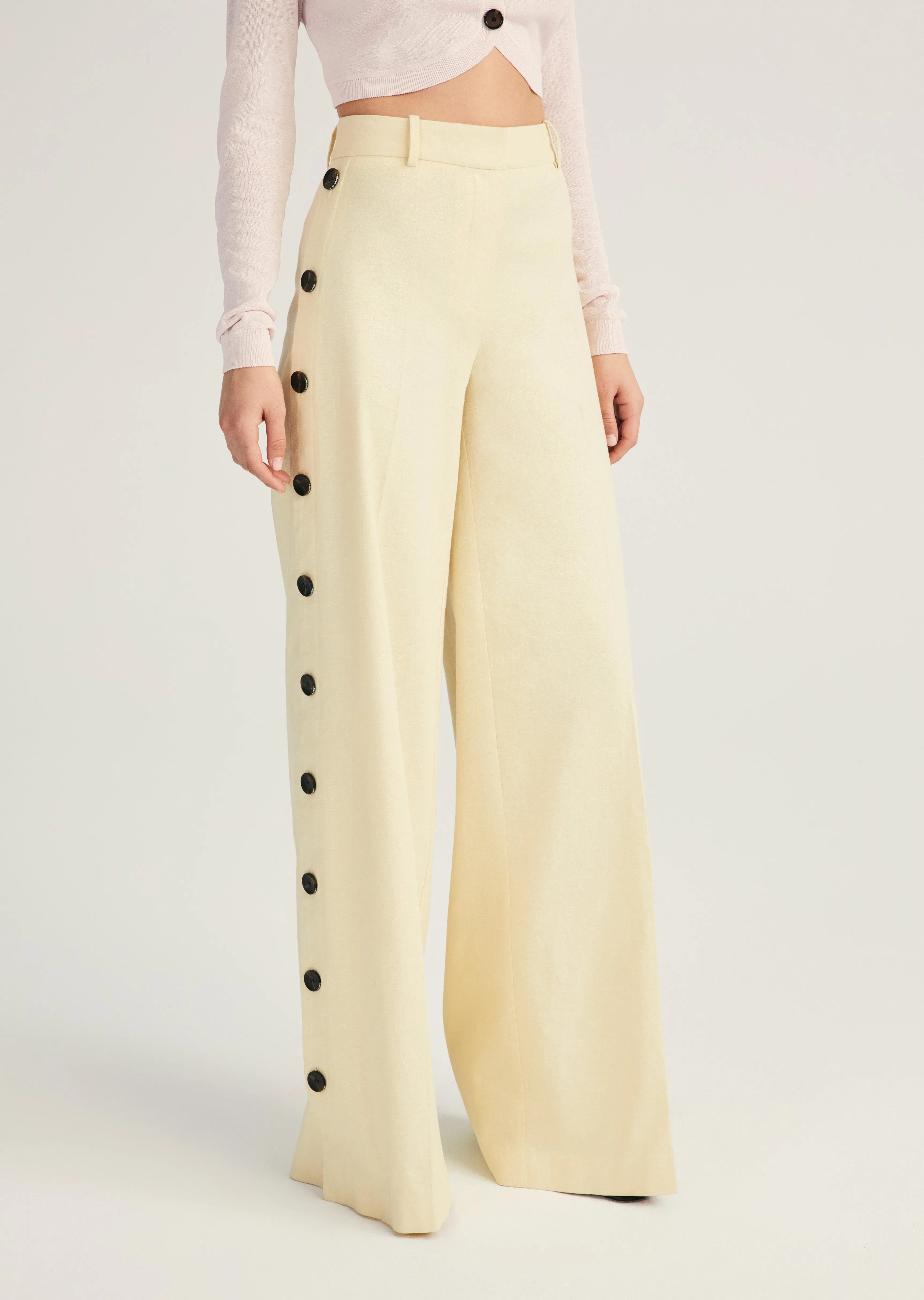 Carter Wide Leg Button Detail Trouser - Sorbet