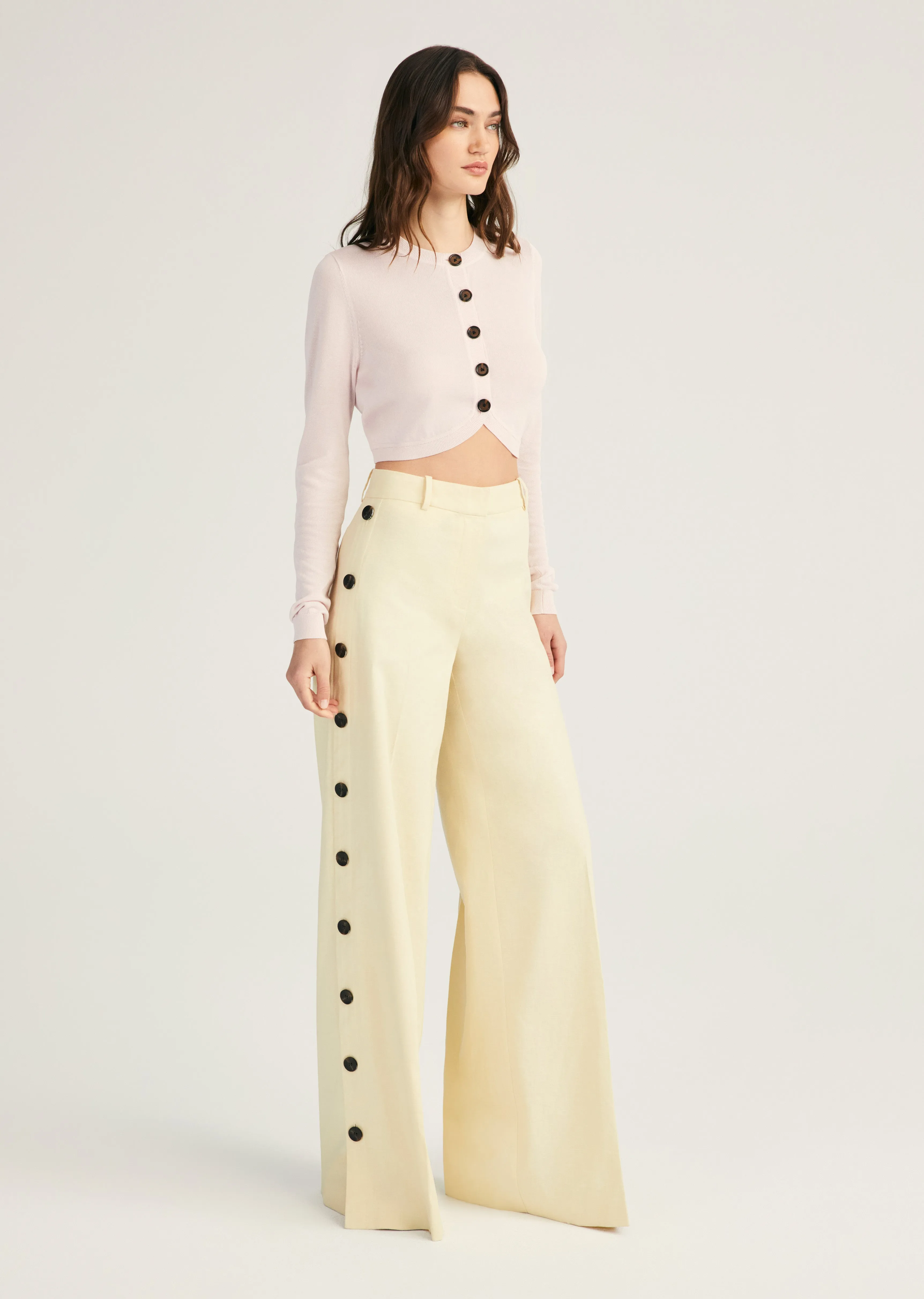 Carter Wide Leg Button Detail Trouser - Sorbet