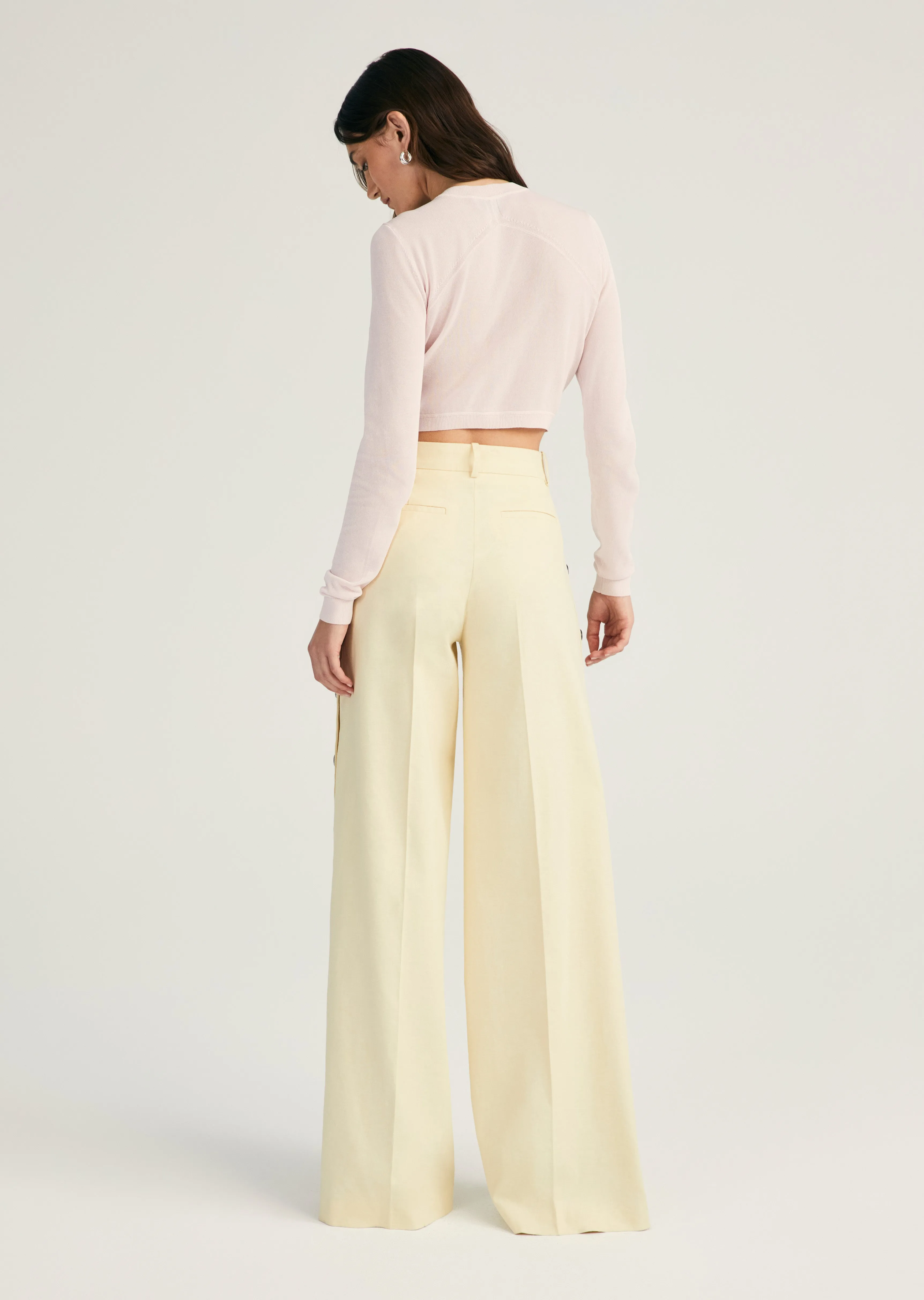 Carter Wide Leg Button Detail Trouser - Sorbet