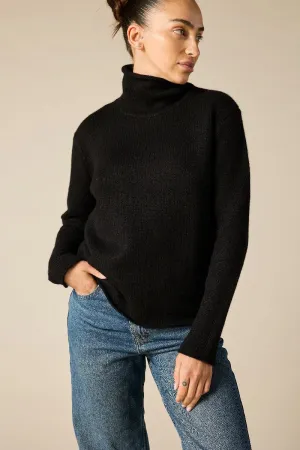 Cashmere Frankie Relaxed Funnel Neck in Black