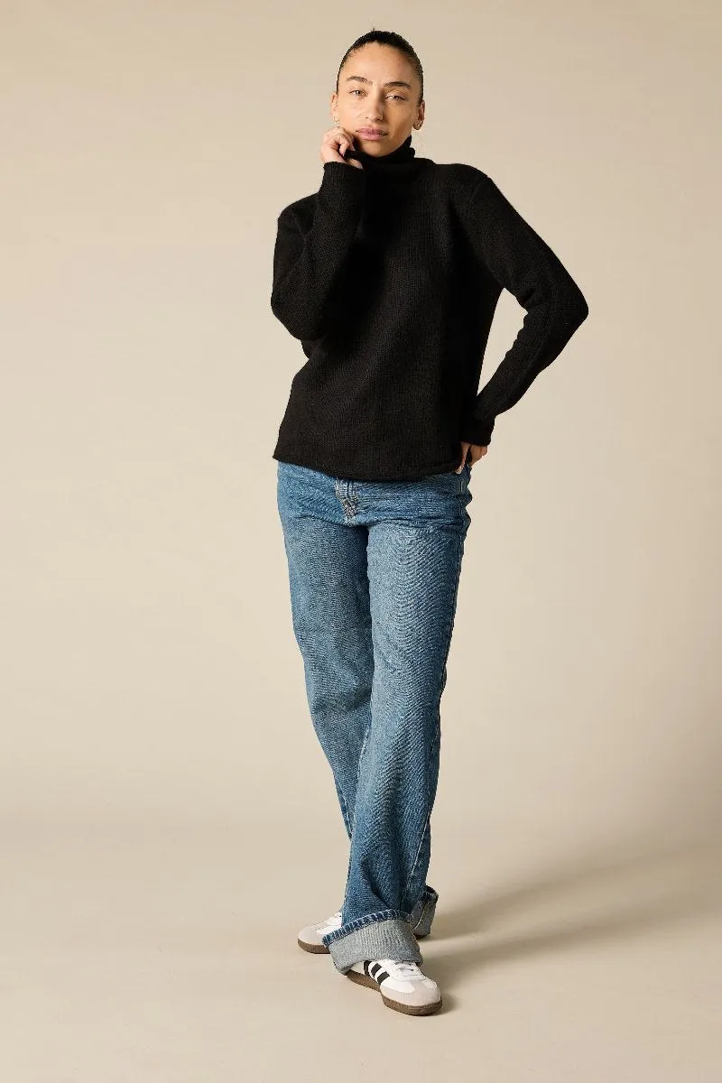 Cashmere Frankie Relaxed Funnel Neck in Black