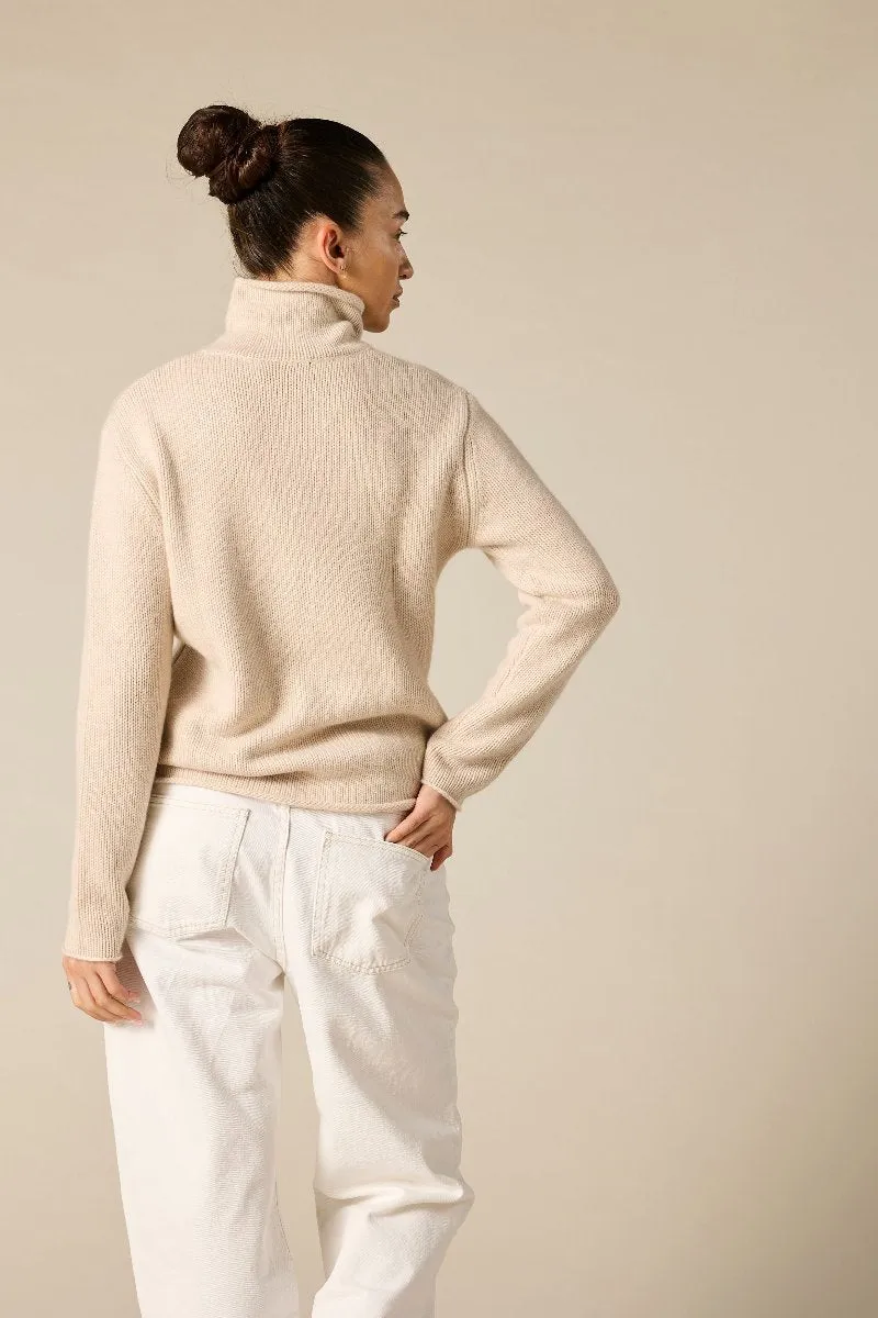 Cashmere Frankie Relaxed Funnel Neck in Pale Marle Beige