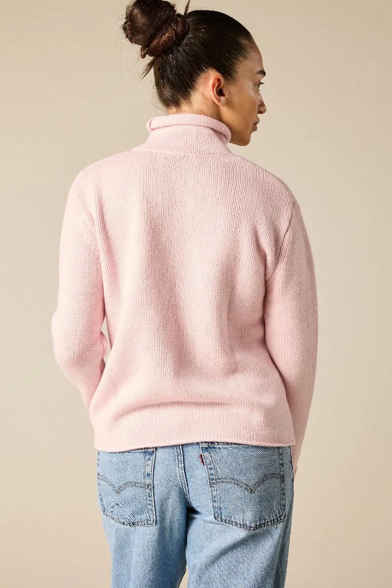 Cashmere Frankie Relaxed Funnel Neck in Prettiest Pink