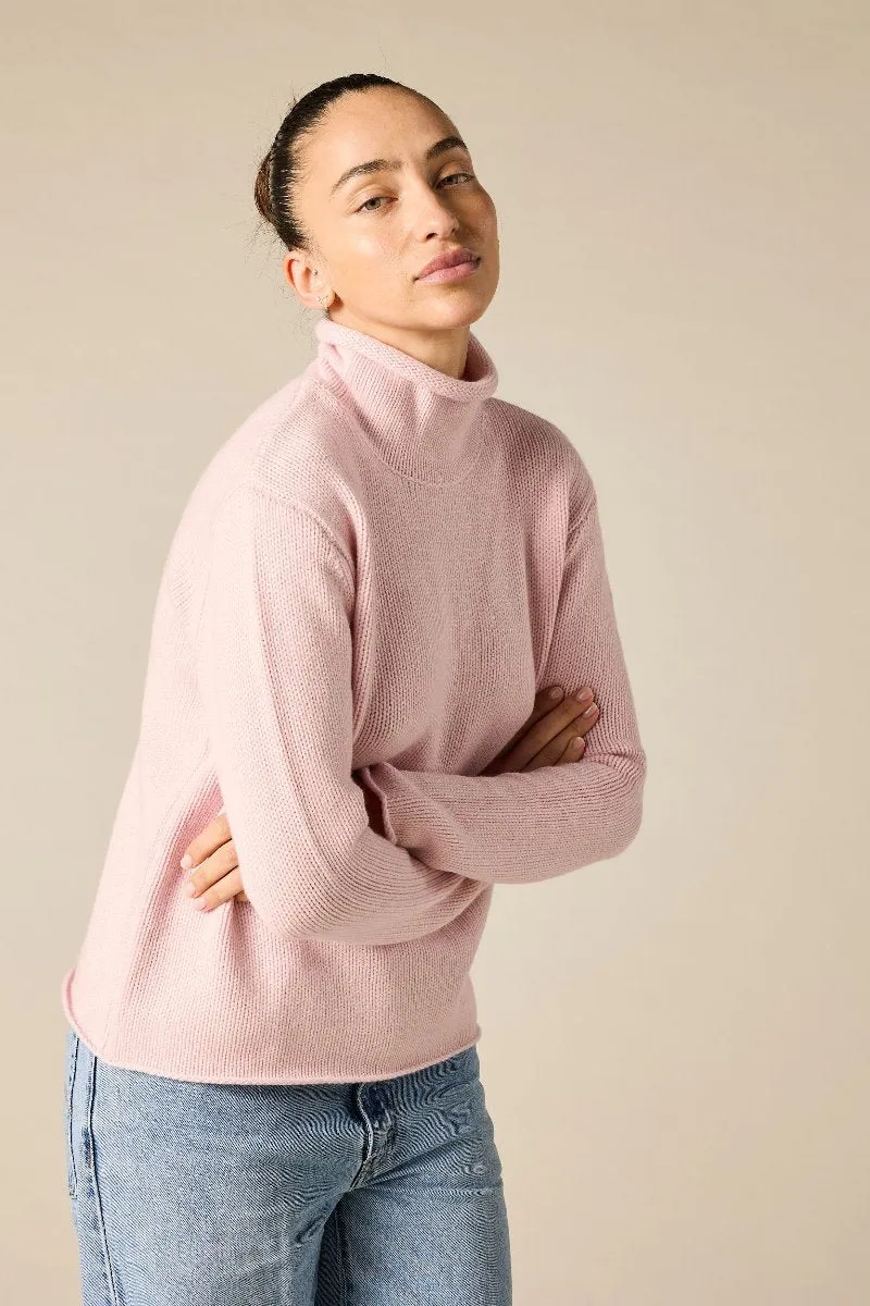 Cashmere Frankie Relaxed Funnel Neck in Prettiest Pink