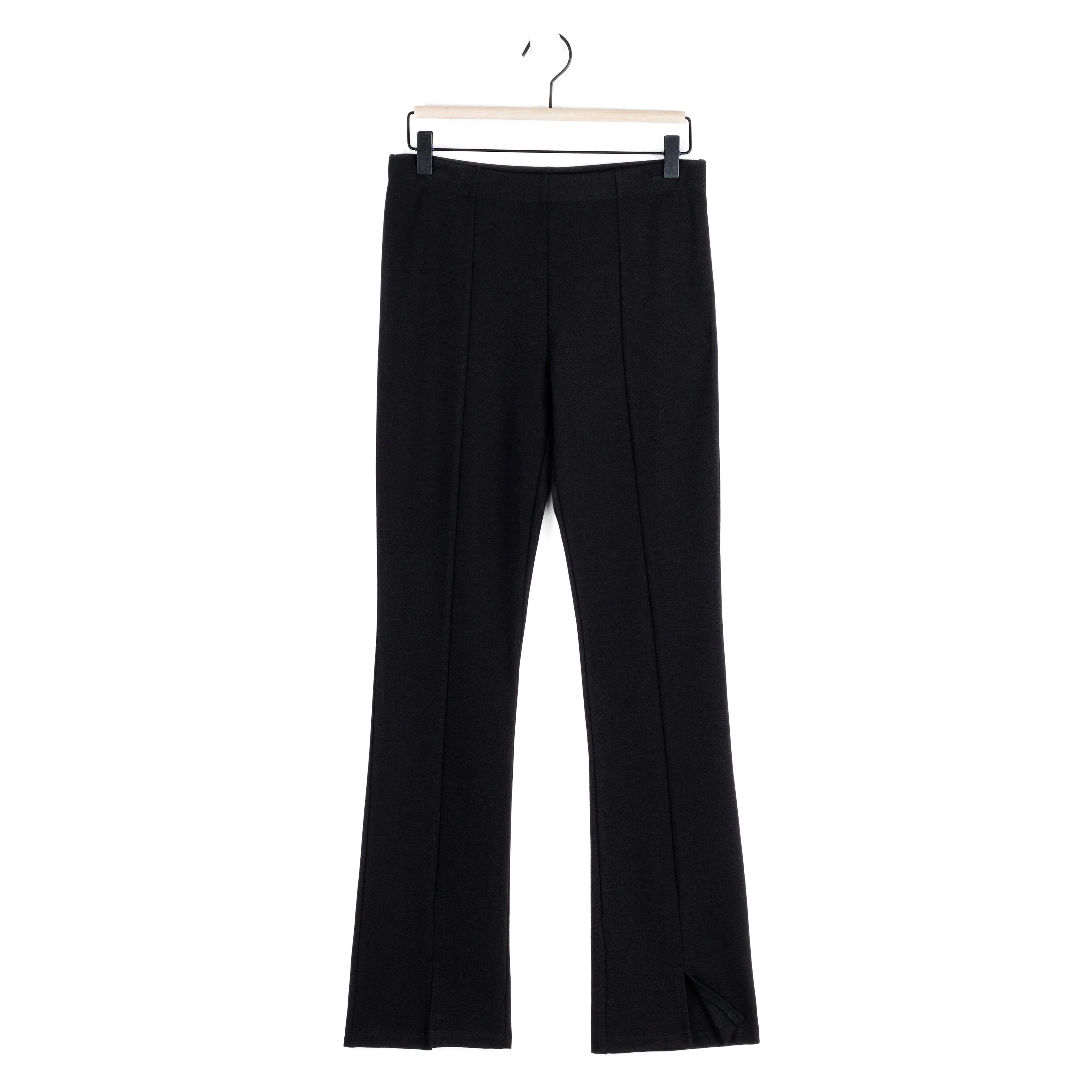 Center Seam Front Slit Ankle Pant - Black