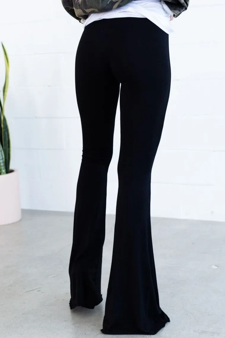 Cher Solid Raw Edge Flare Pant - Black