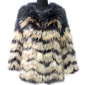 Chevron Raccoon/Fox Fur Coat