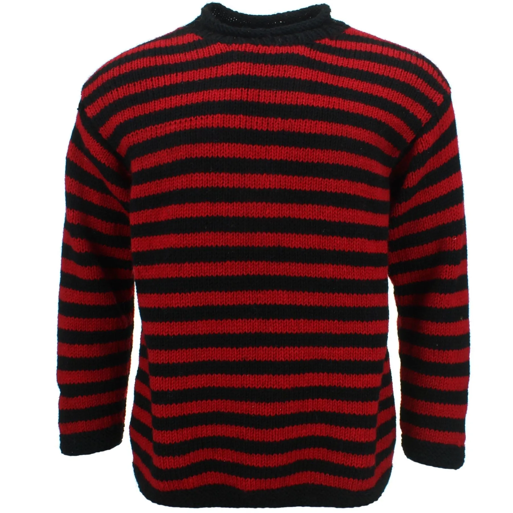 Chunky Wool Knit Jumper - Stripe Red Black