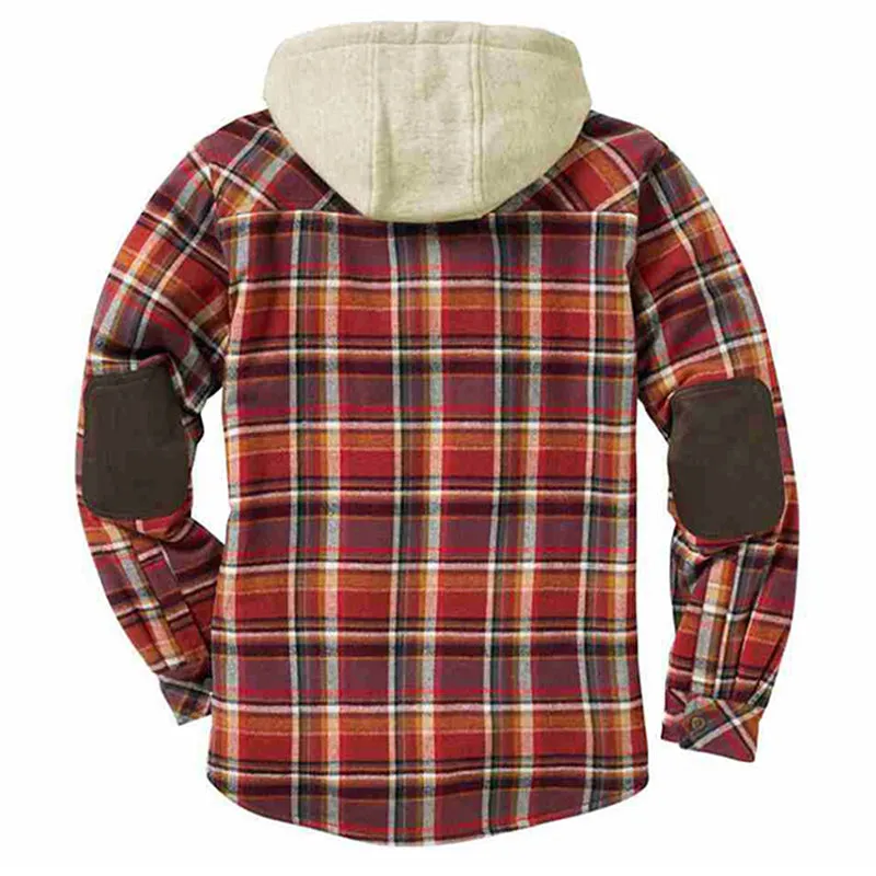 Classic Plaid Design Hoodied Long Sleeved Loose Men Shirt Coat