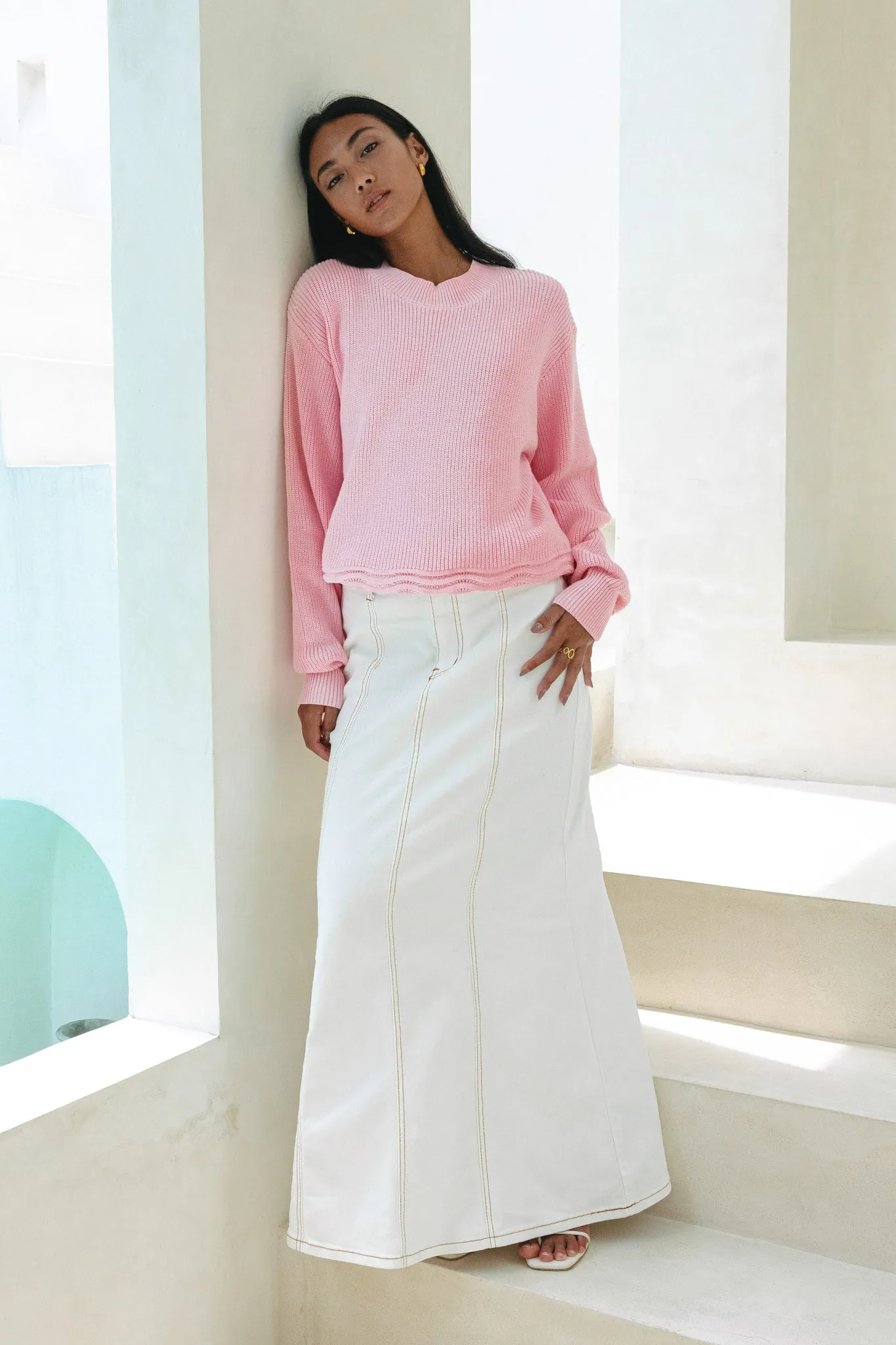 Claudia Pink Scallop Hem Knit Sweater