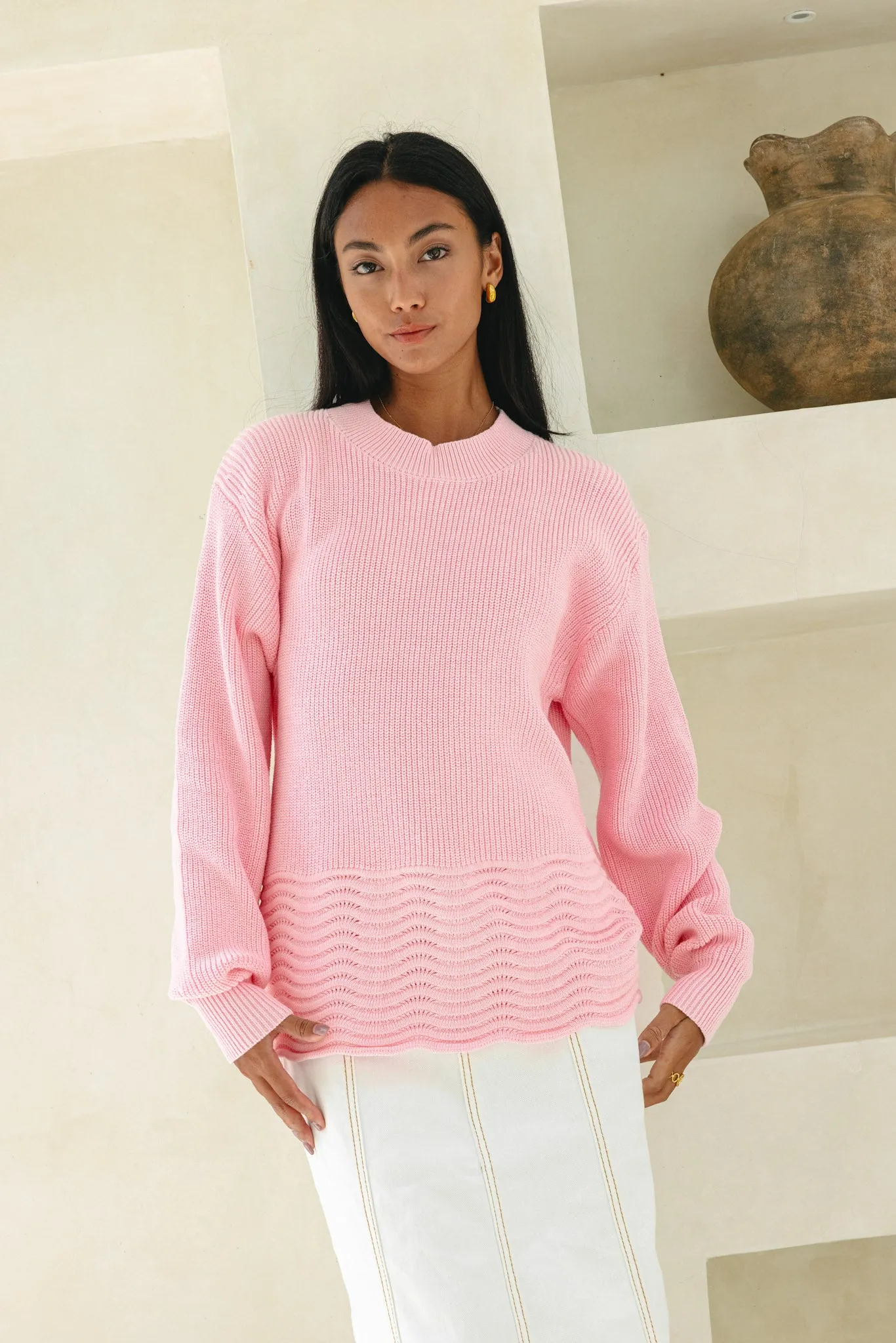 Claudia Pink Scallop Hem Knit Sweater