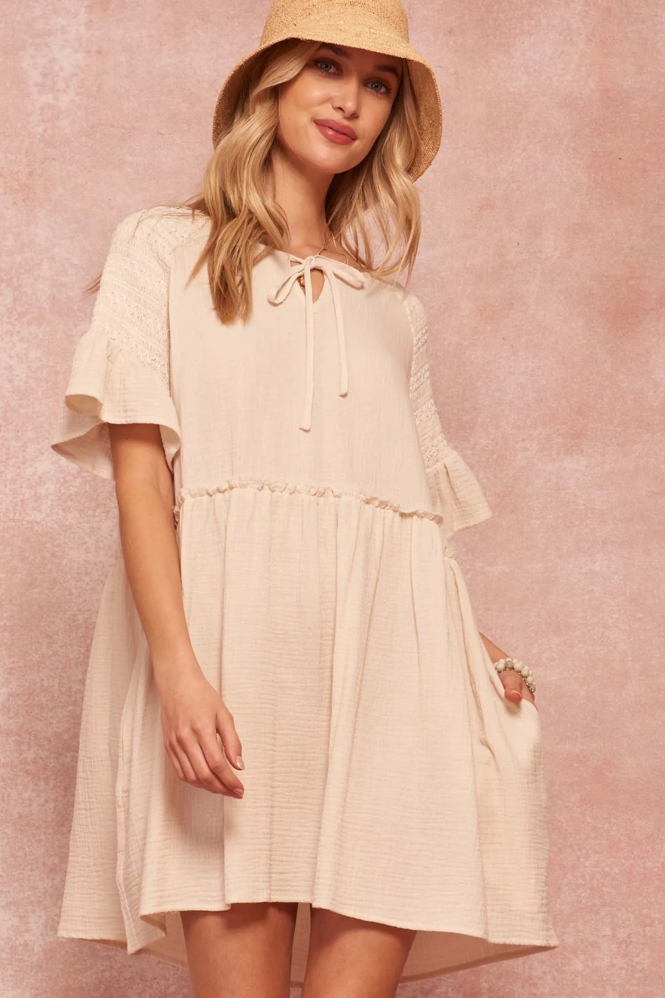 Clear Skies Smocked Cotton Ruffle Babydoll Dress