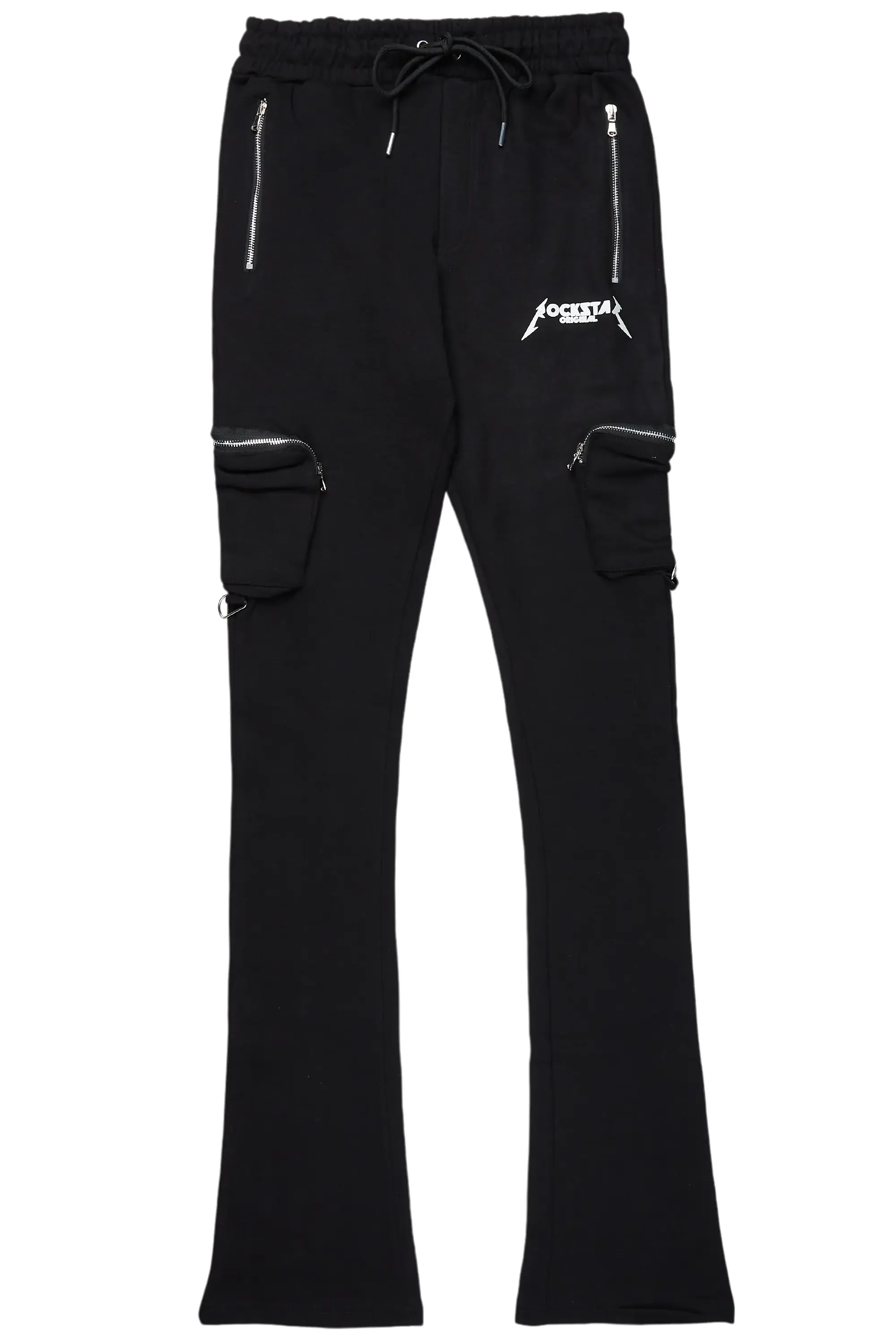 Colin Black Stacked Flare Trackpant