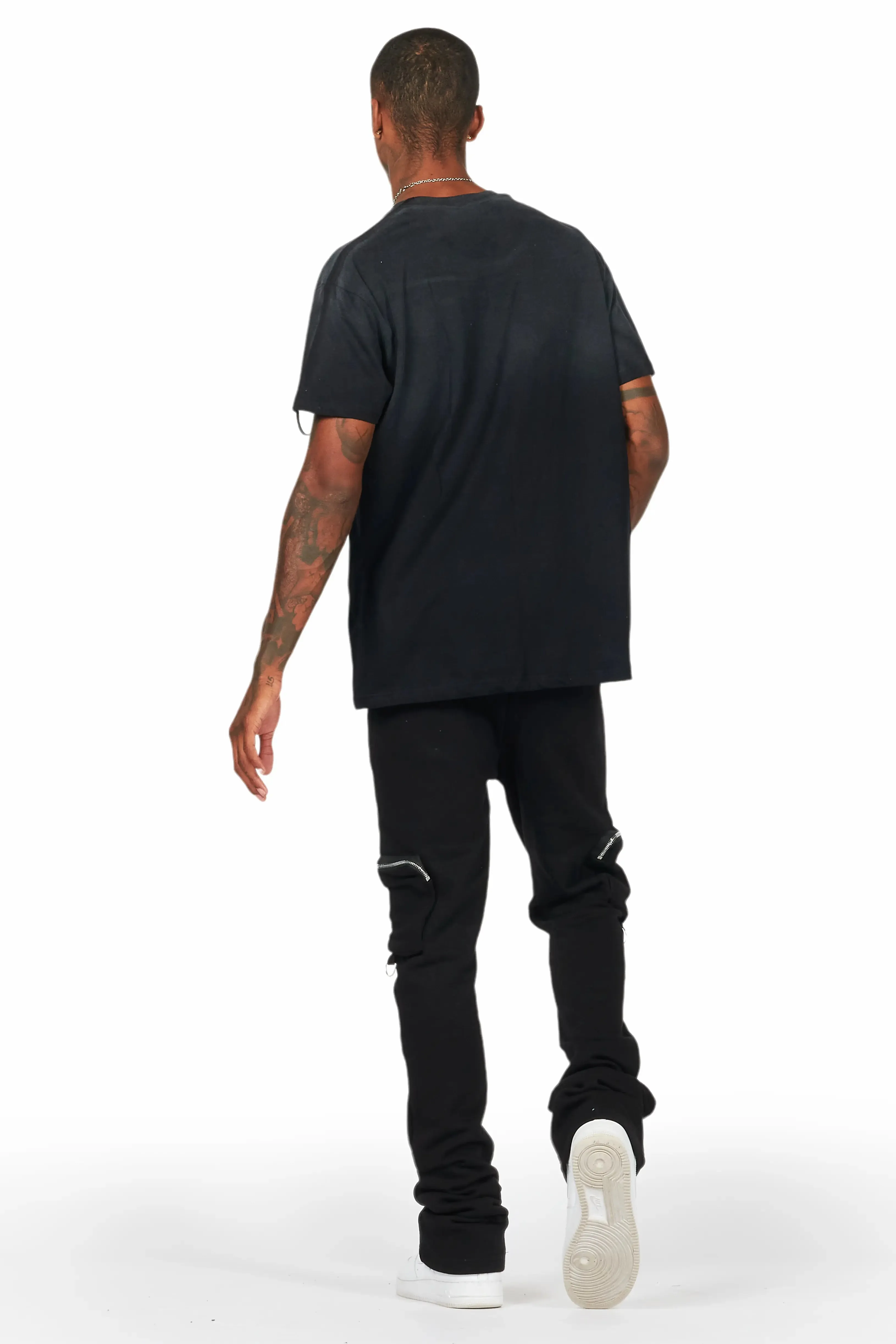 Colin Black Stacked Flare Trackpant