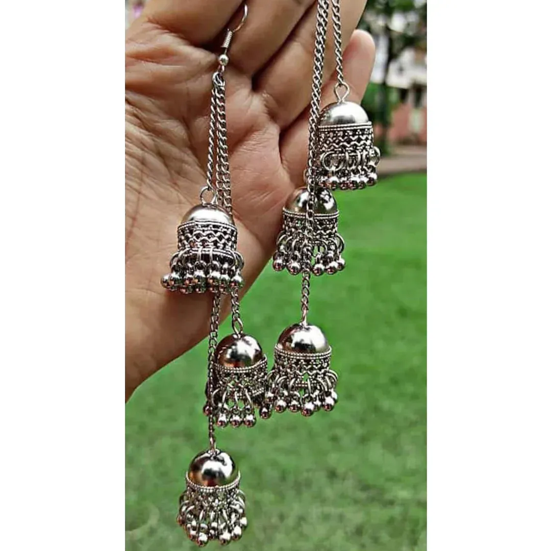 Combo Of 2 Long Chain Triple Layered Afghani Earrings