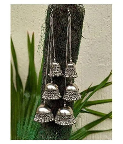 Combo Of 2 Long Chain Triple Layered Afghani Earrings