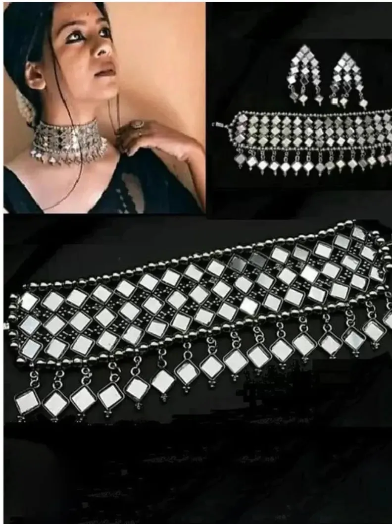 Combo Of 2 Silver-Plated Stone Studded & Beaded Jewellery Set