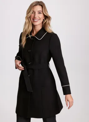 Contrasting Trim Tricotine Coat