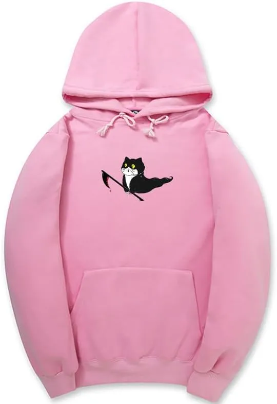 CORIRESHA Unisex Ghost Cat Hoodie Long Sleeve Drawstring Casual Halloween Sweatshirt