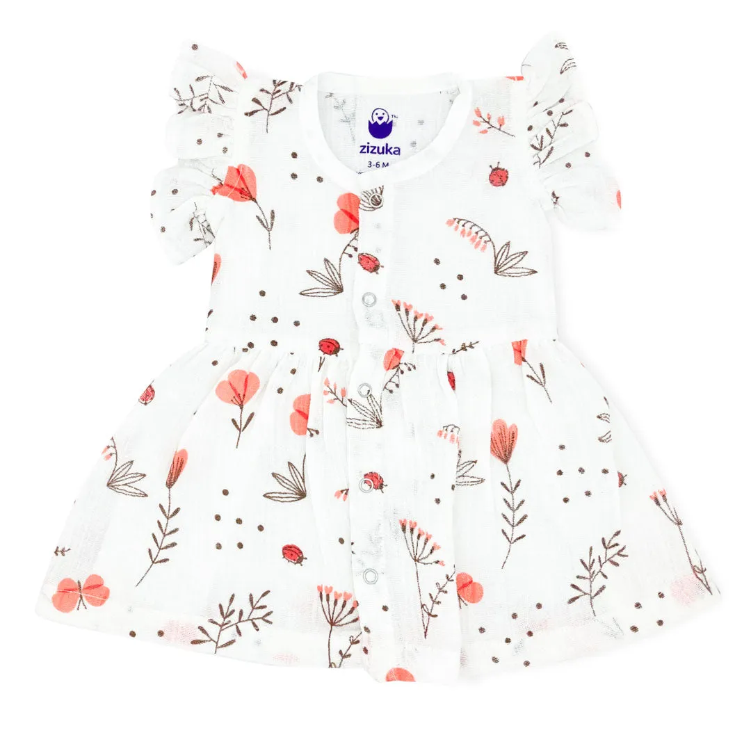 Crinkled Muslin Frock for Baby Girl - Butterfly Sleeve Organic Cotton LadyBird