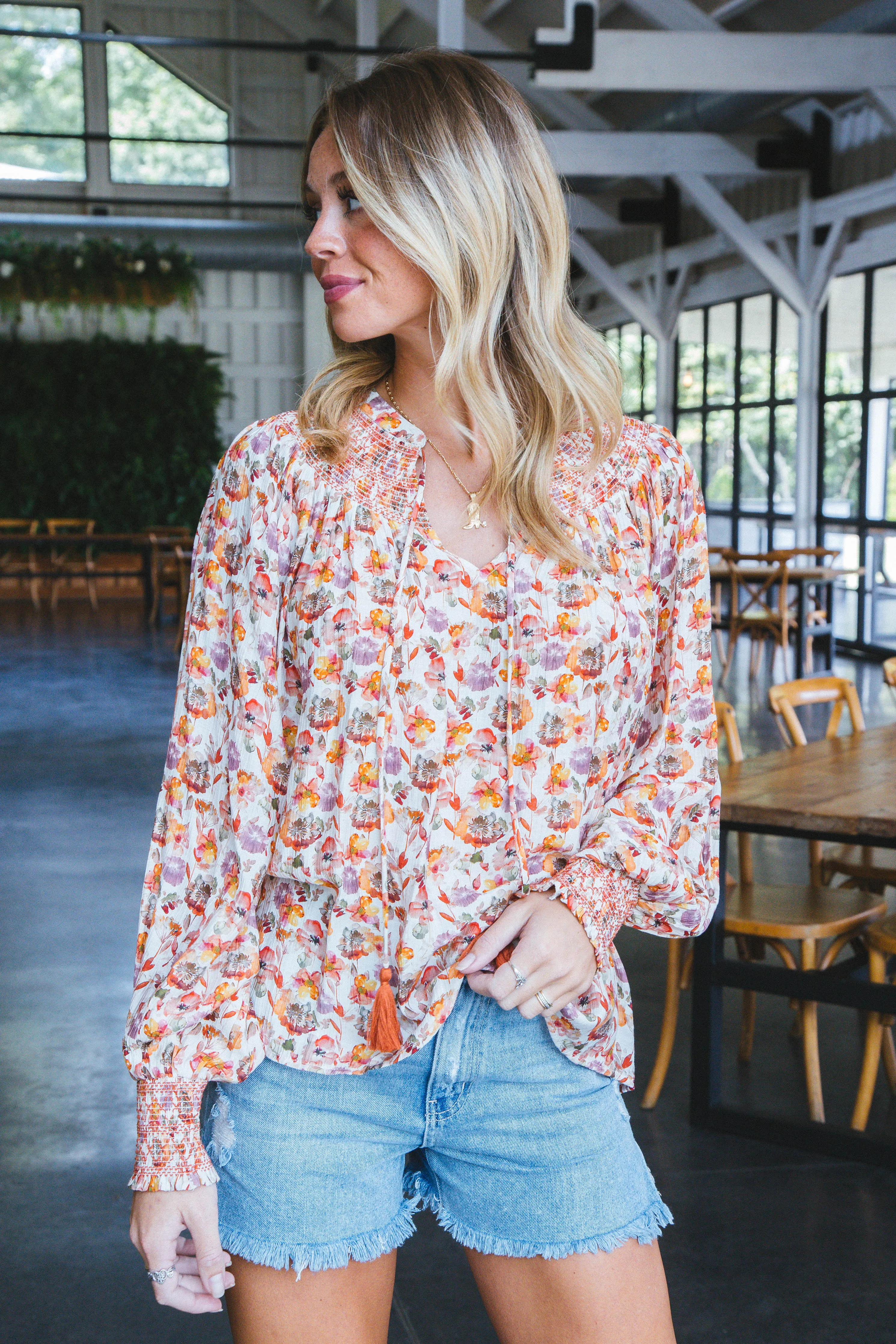 Crystal Floral Blouse, Rust