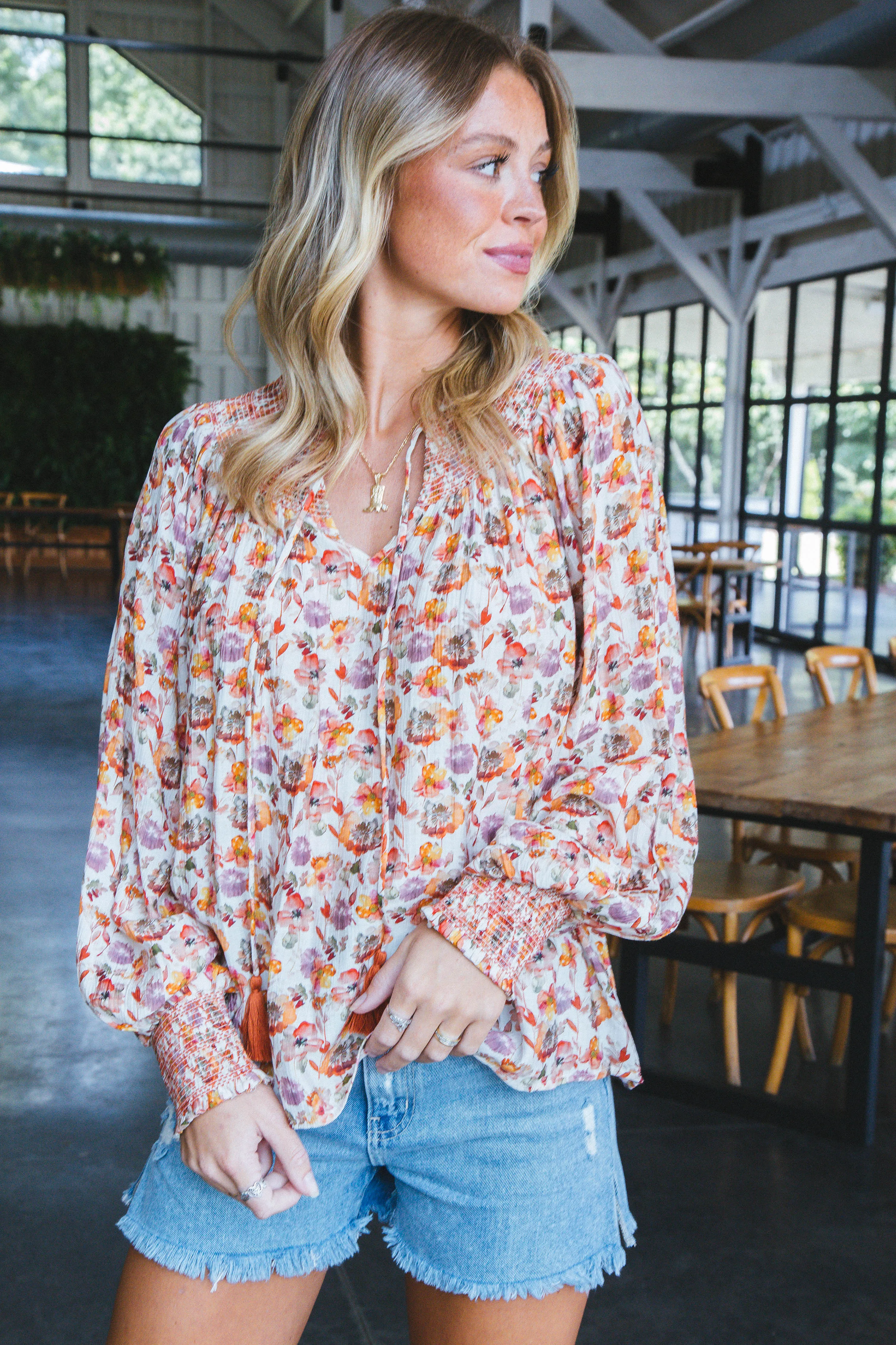 Crystal Floral Blouse, Rust