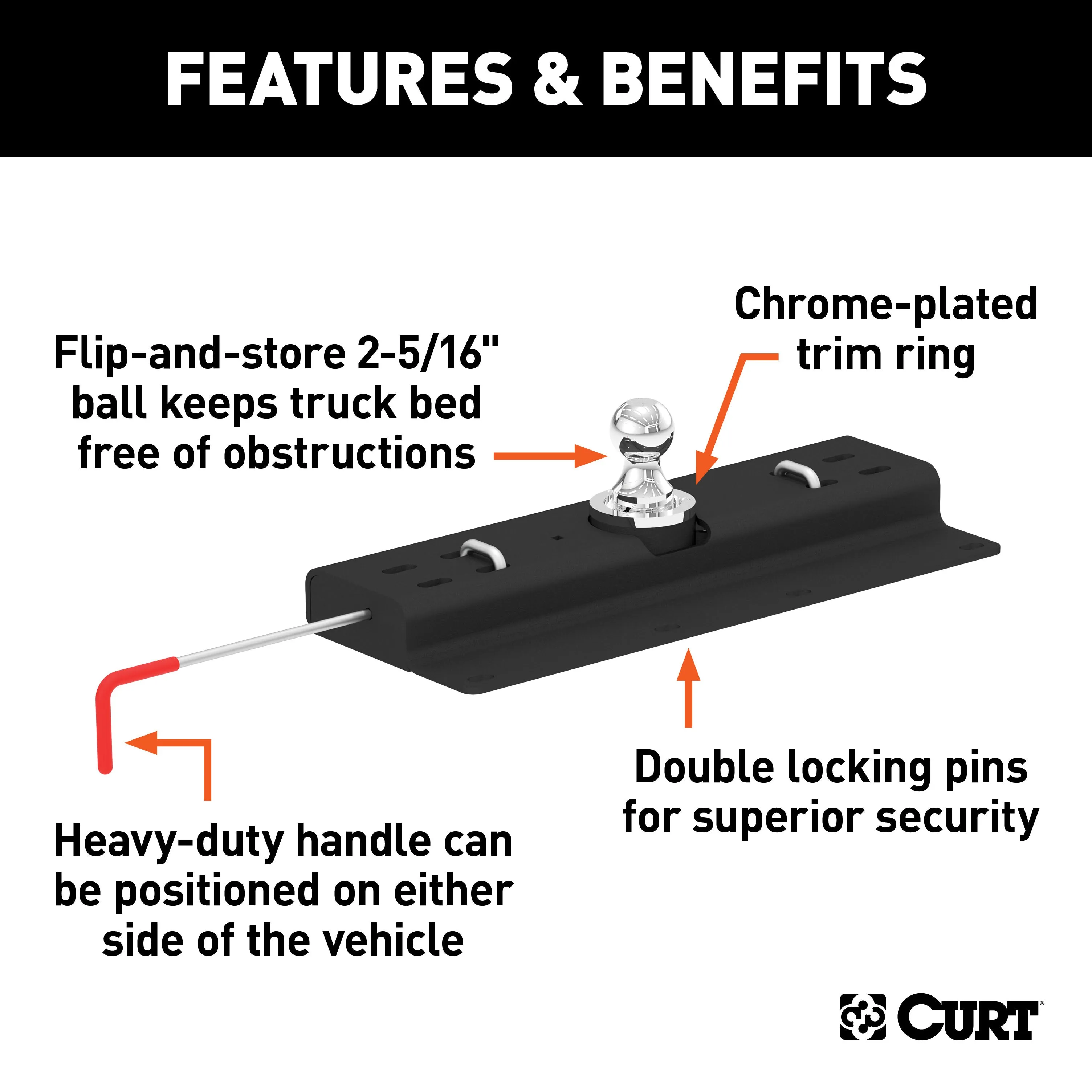 CURT 60615 Double Lock Gooseneck Hitch; 2-5/16in. Ball; 30K (Brackets Required)