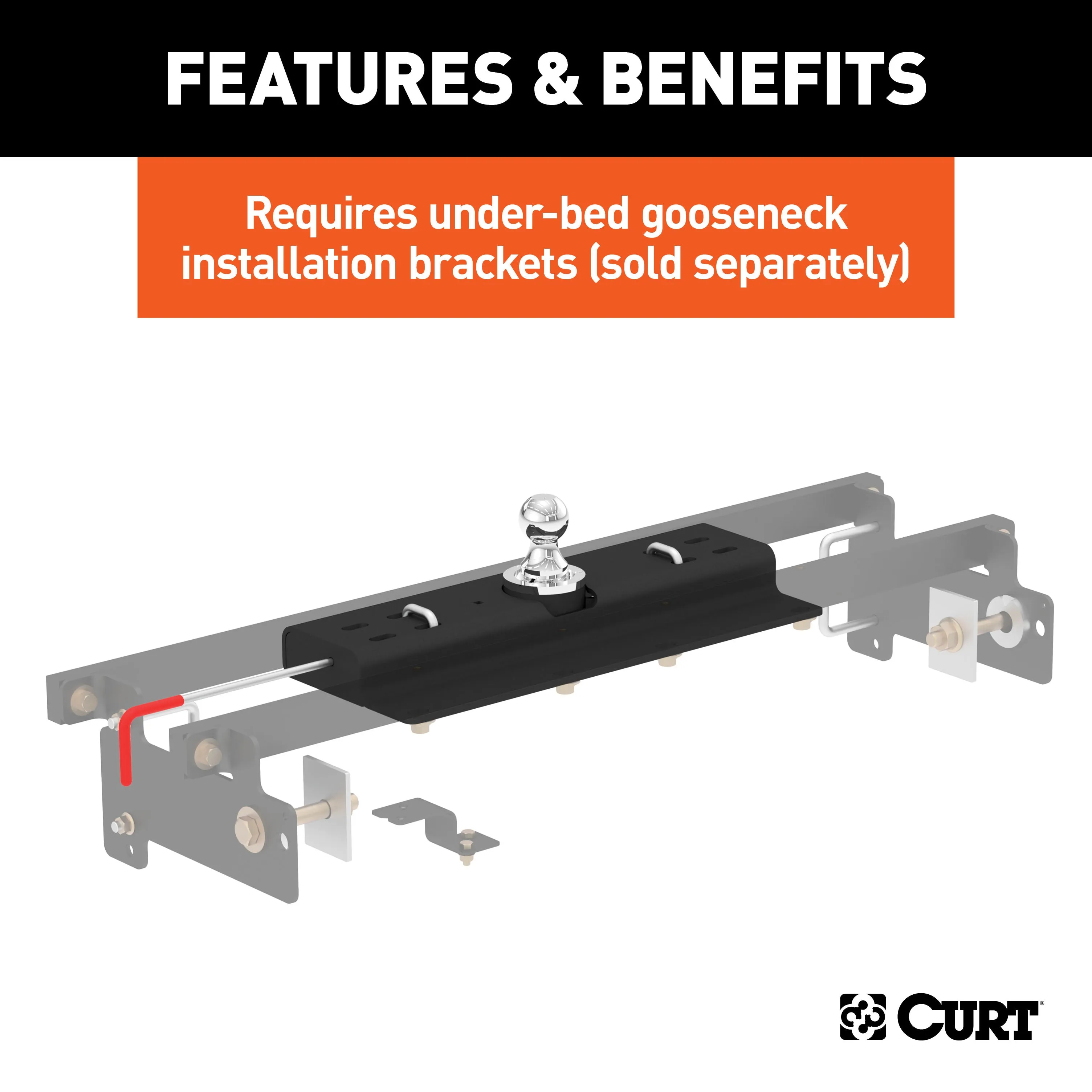 CURT 60615 Double Lock Gooseneck Hitch; 2-5/16in. Ball; 30K (Brackets Required)