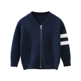 Dark Blue/Red Two Colors Zipper Design Sweater