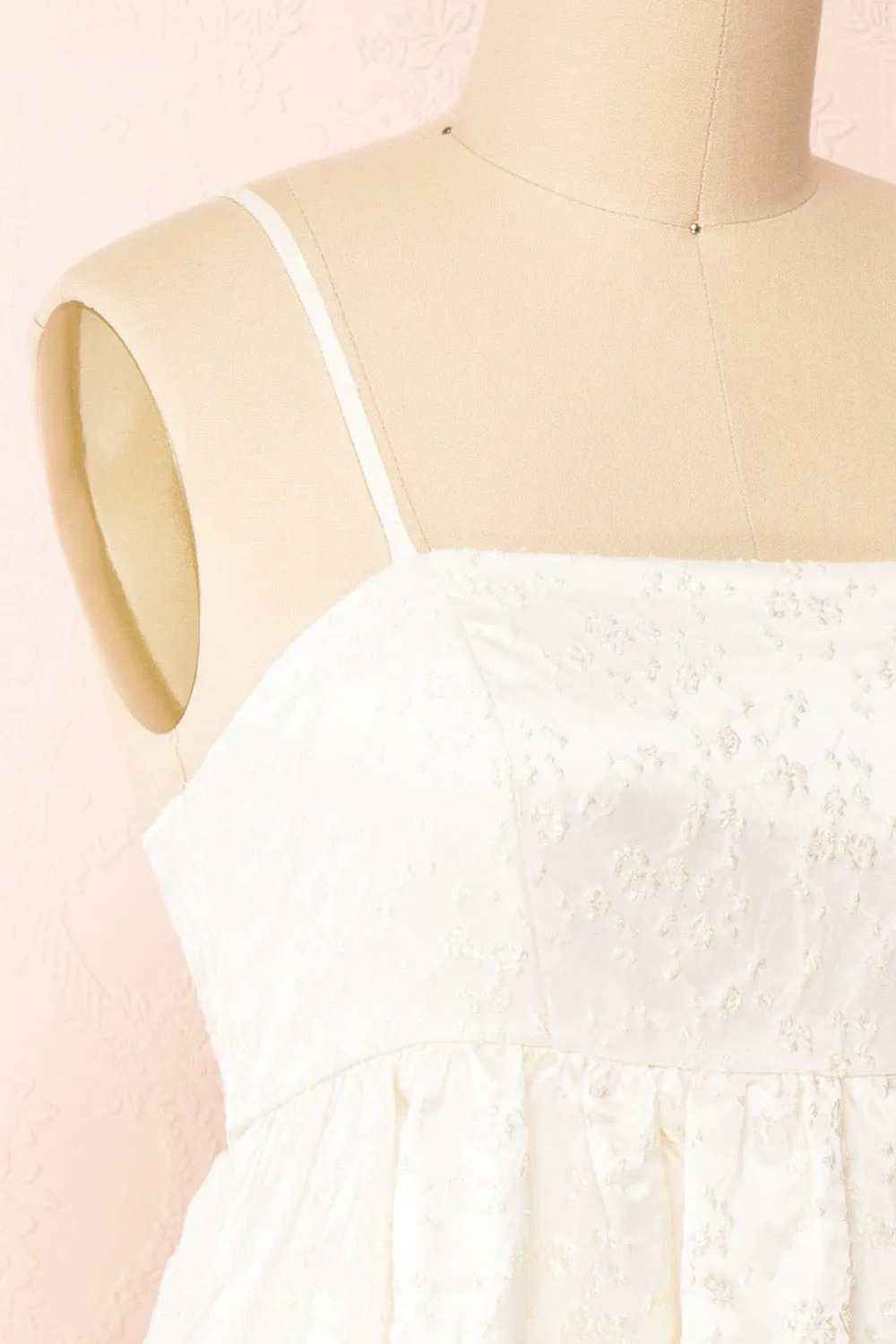 Daya | Ivory Satin Embroidered Babydoll Dress