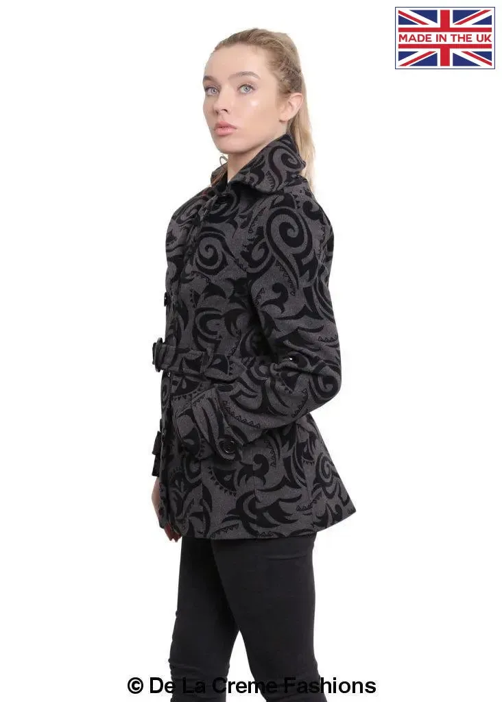 De La Creme - Womens Tribal Print Double Breasted Short Coat