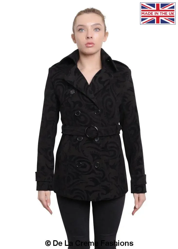 De La Creme - Womens Tribal Print Double Breasted Short Coat