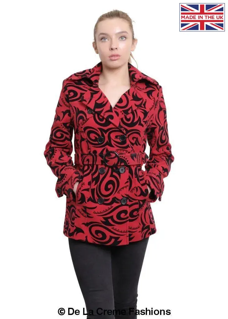 De La Creme - Womens Tribal Print Double Breasted Short Coat