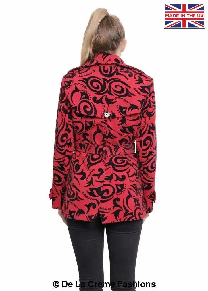 De La Creme - Womens Tribal Print Double Breasted Short Coat