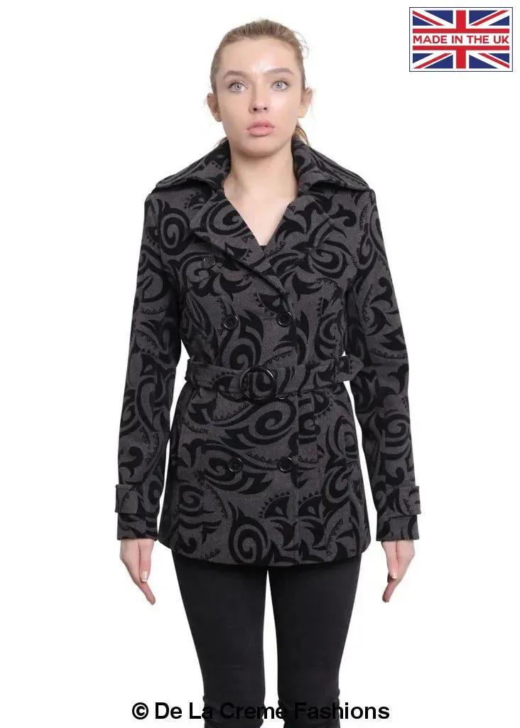 De La Creme - Womens Tribal Print Double Breasted Short Coat