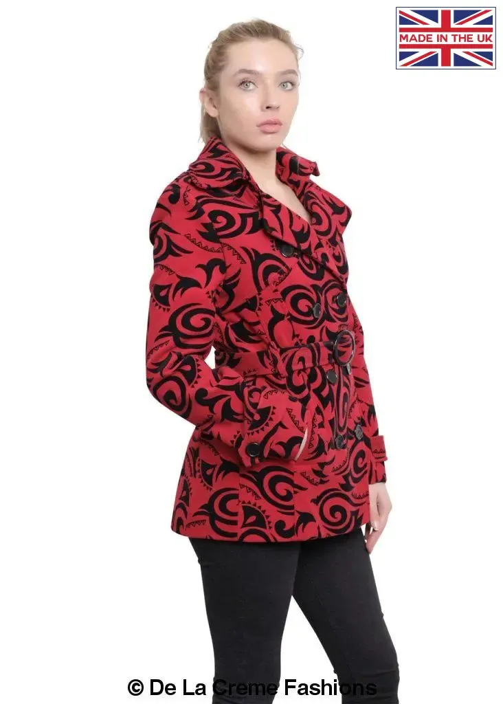 De La Creme - Womens Tribal Print Double Breasted Short Coat