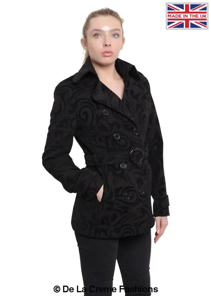 De La Creme - Womens Tribal Print Double Breasted Short Coat