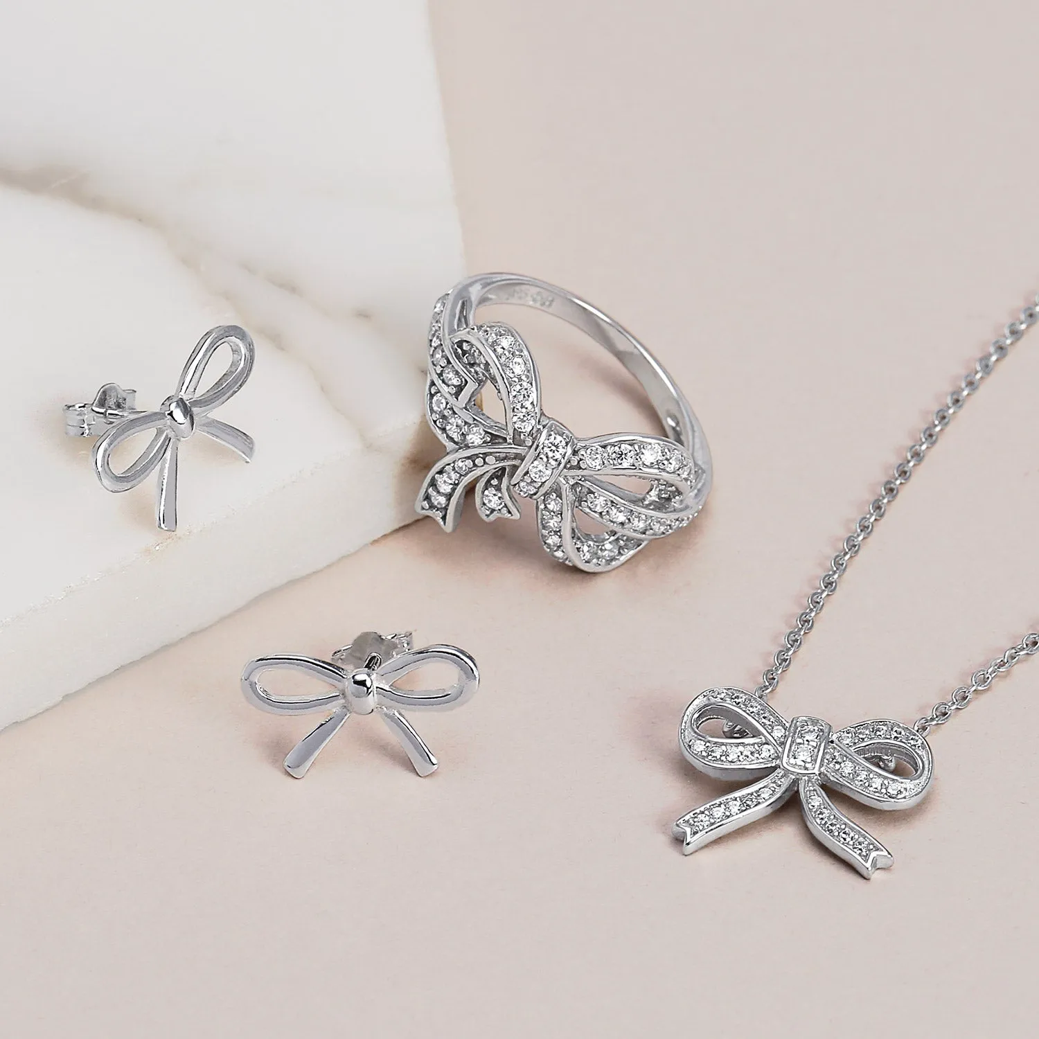 Delicate Simple Twist Cable Ribbon t Bow Stud Earrings Pendant Sterling Silver